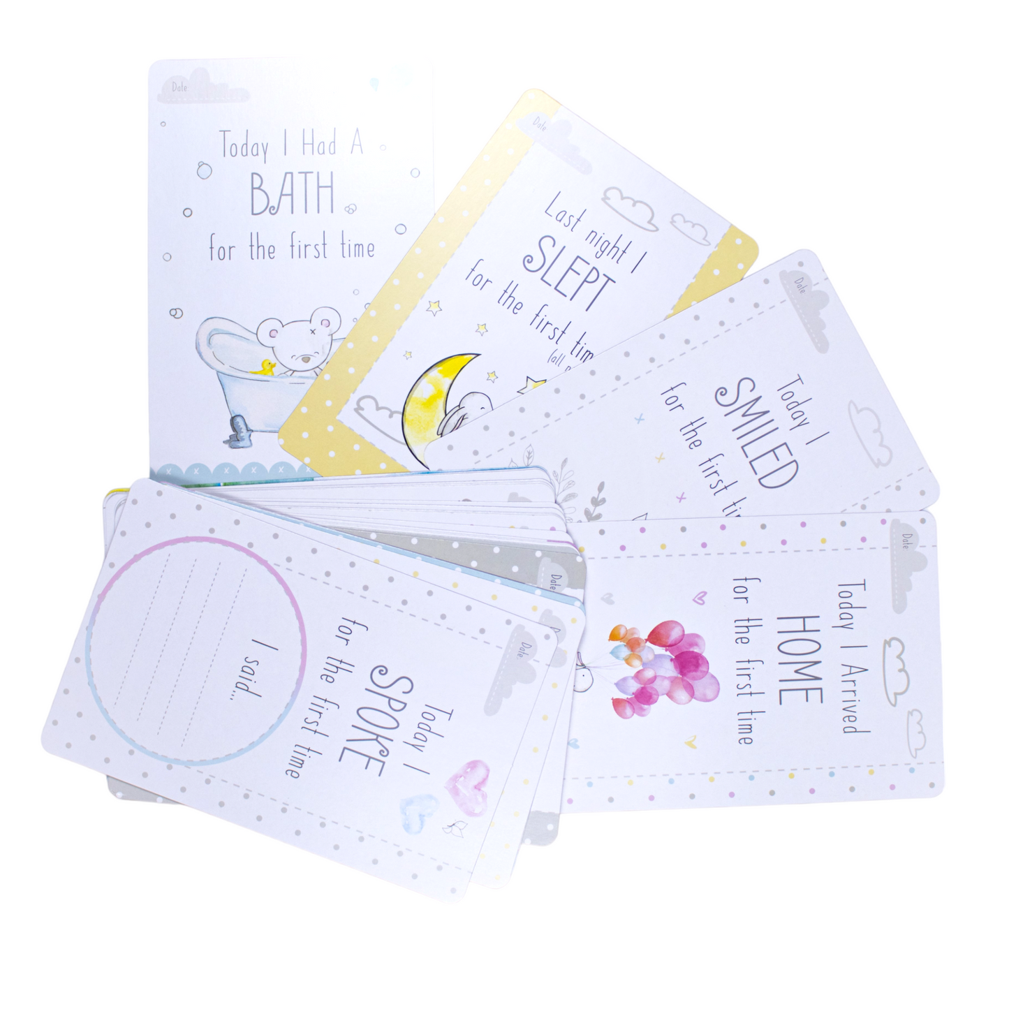 Baby Milestone Cards x 30. Perfect for any new-born baby boy or baby girl. Practical baby shower gift for any expectant mum. Document your babys journey from babys first steps, babys first crawl, baby's first month and baby's first smile.