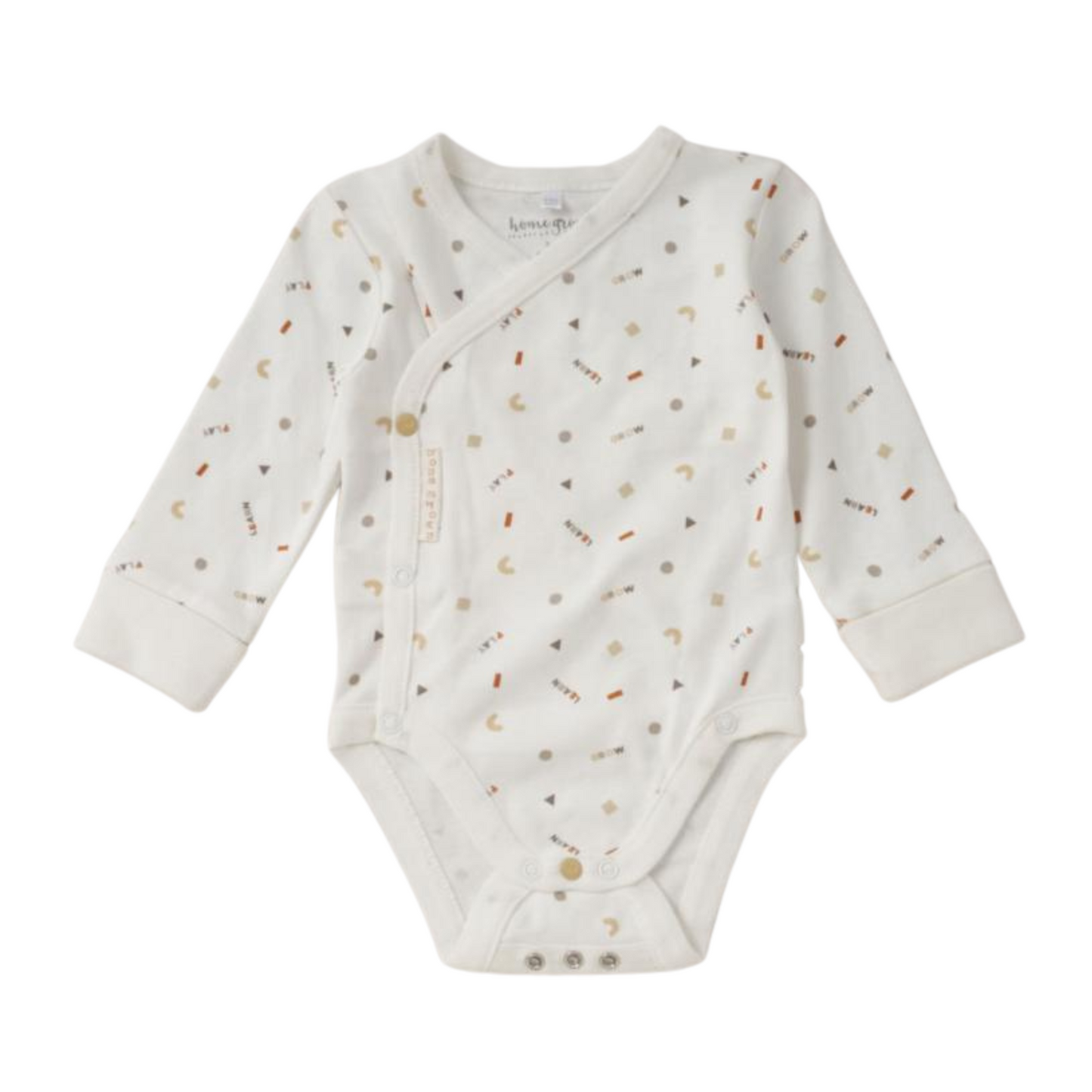 Image of a three-piece organic baby clothes set, including a long-sleeved bodysuit, ribbed trousers and an adorable bib, made from soft organic cotton